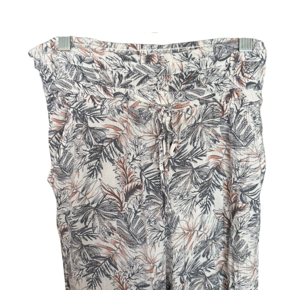 REWASH Los Angeles Tropical Palm Print Wide Leg Palazzo Pants Size M Gray & Cora - Picture 3 of 5